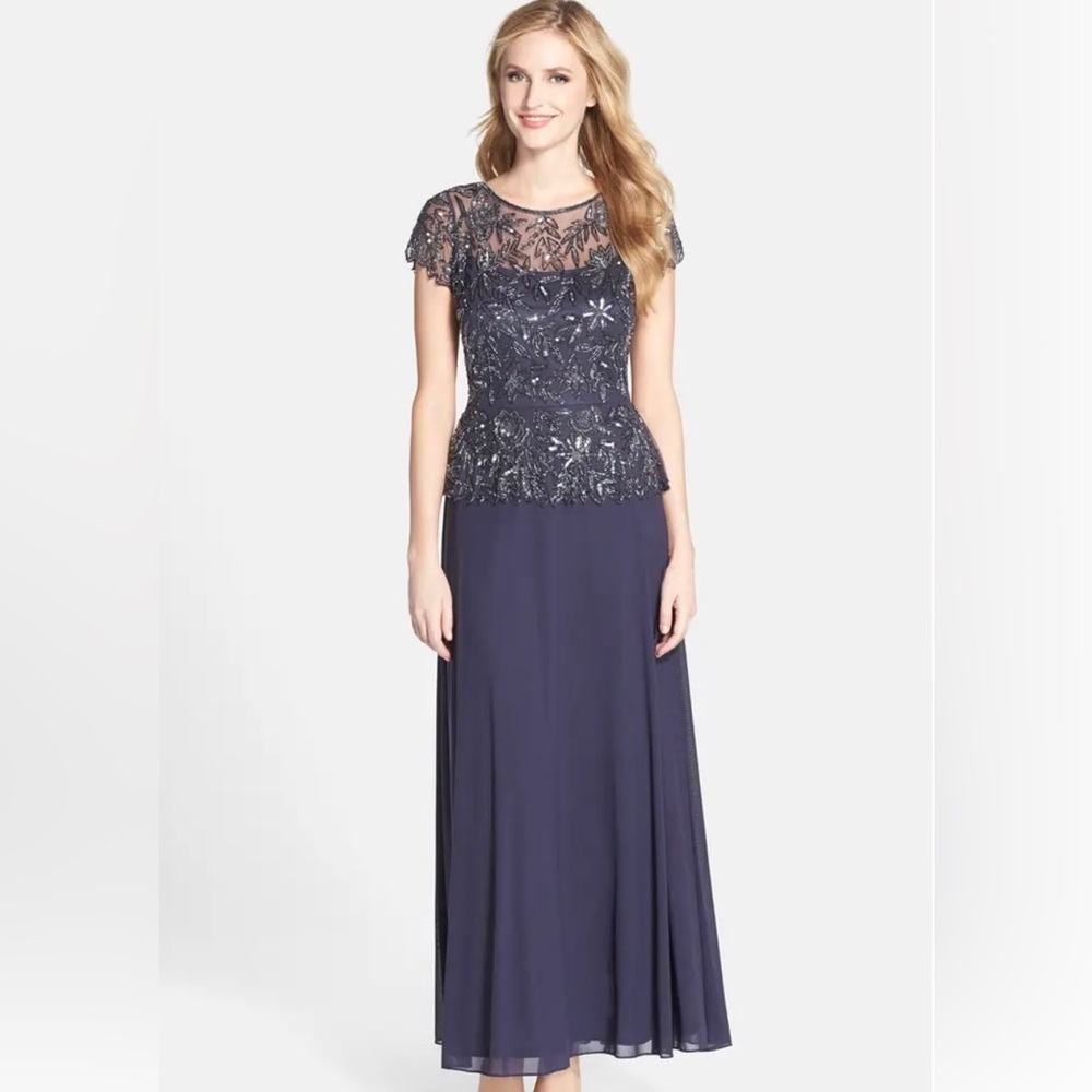 Pizarro Nights Beaded Mesh Mock Two-Piece Gown Size 14